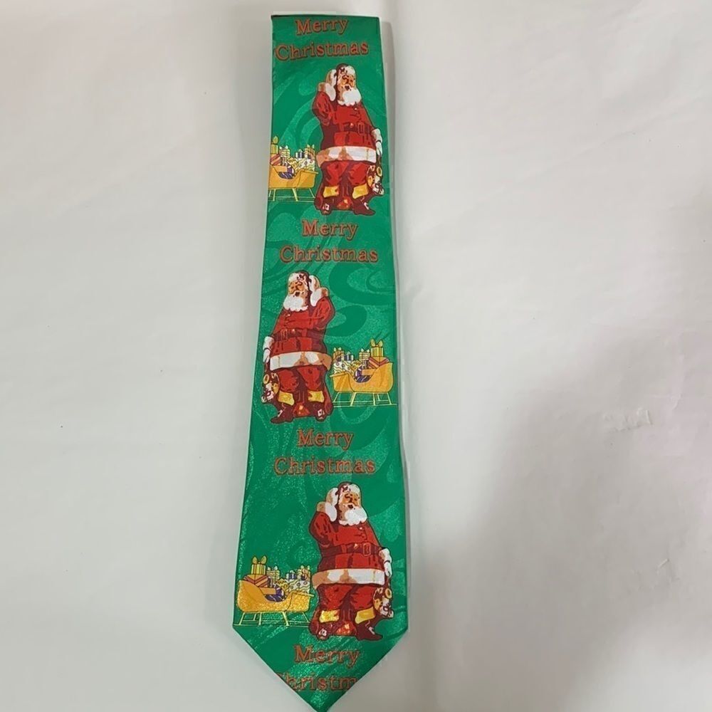 Stephen Harris Green Handmade Santa and his sleigh Christmas Novelty Tie